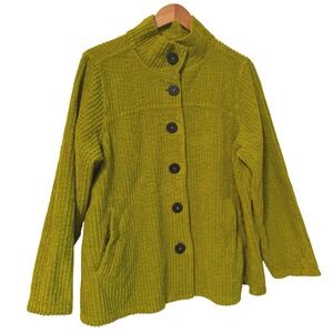 Womens CMC Chartreuse Green Corduroy Button Front Jacket CD3729  Lagenlook L USA
